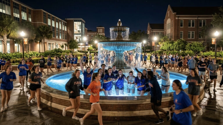 Why Hundreds of Florida Students Are Running Toward This Campus Fountain at Midnight